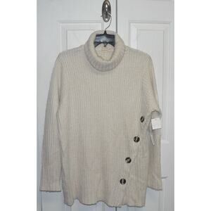 Cloth‎ By Design Side Button Detail Turtleneck Sweater Pearl Essence Medium $49